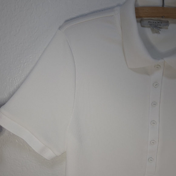 All Saints Womens  Sz 12 (L) White Polo Shirt Designer Hille SS Fit Short Sleeve - Picture 3 of 16